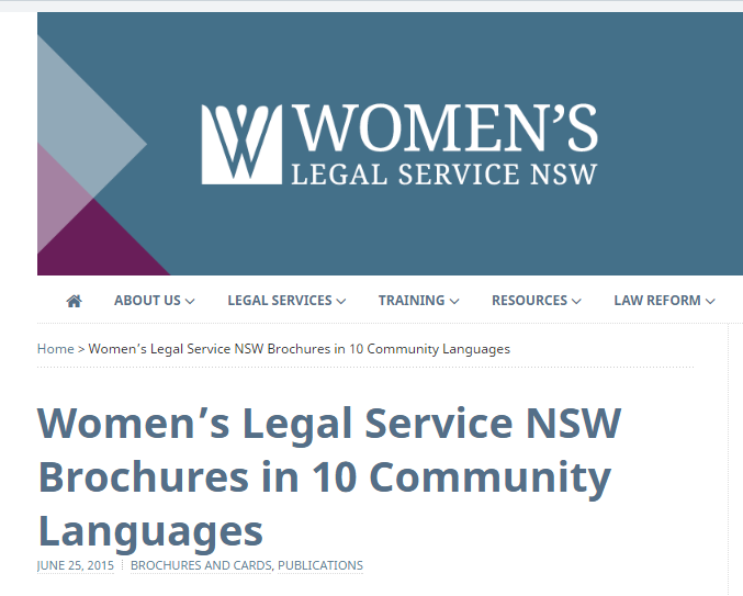 Women's Legal Service Brochures in 10 Community Languages [NSW]
