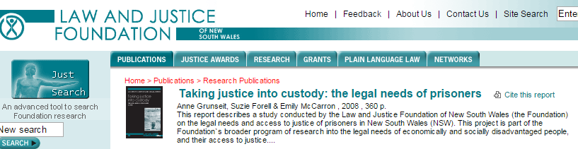 Law and Justice Foundation of NSW, Taking Justice into Custody: Legal Needs of Prisoners, 2008