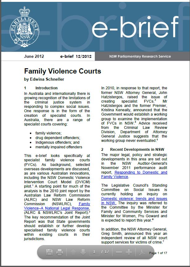 Family Violence Specialist Courts - NSW Parliamentary E-brief