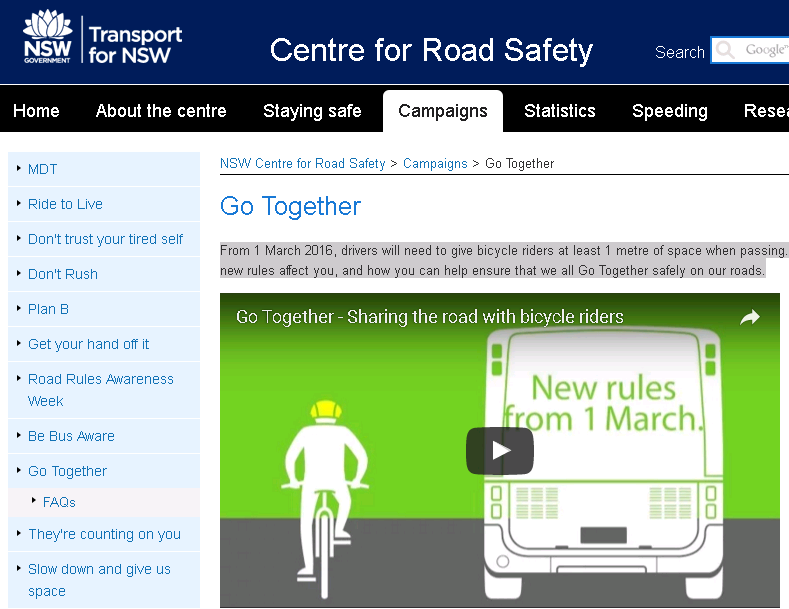 NSW Transport Centre for Road Safety Go Together Campaign