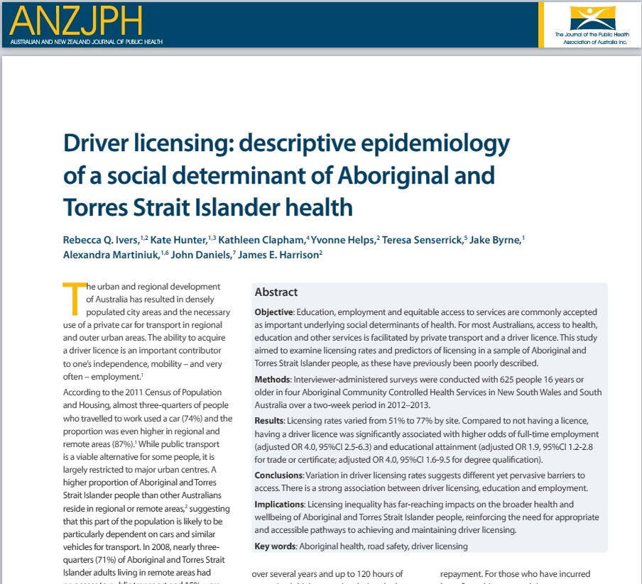 Driver licensing: descriptive epidemiology of a social determinant of Aboriginal and Torres Strait Islander health