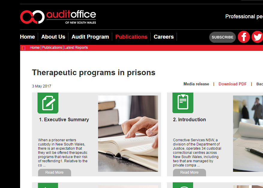 NSW Audit Office, Therapeutic Programs in Prisons Report, May 2017