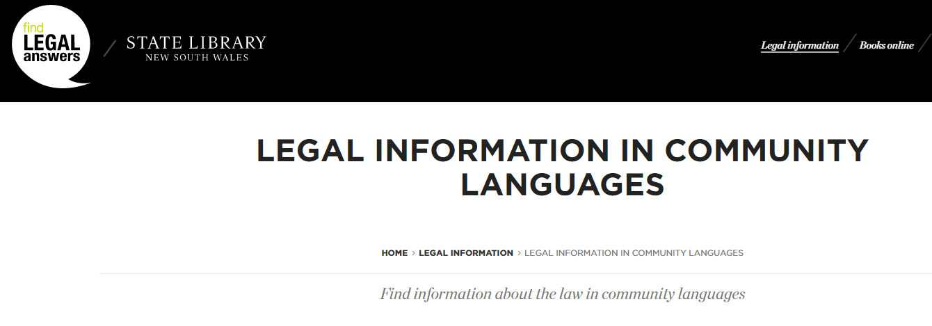 Find Legal Answers in Community Languages - State Library of NSW